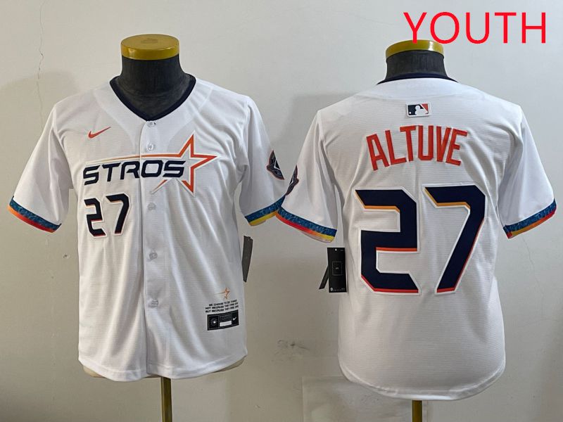 Youth Houston Astros 27 Altuve White Fourth generation Joint Name 2025 Nike MLB Jersey style 1